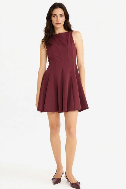 Boat Neck Sleeveless Mini Dress F2692Ax25Au