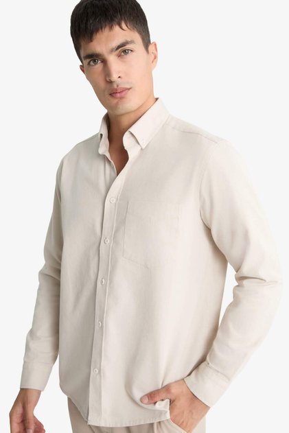 100% Cotton Regular Fit Polo Collar Gabardine Long Sleeve Shirt F1261Ax25Au