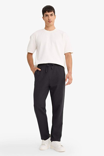 Regular Fit Waist Lace-Up Straight Leg Waffle Sweatpants F0924Ax25Au