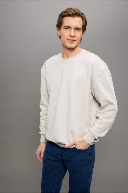 Boxy Fit Bisiklet Yaka Basic Düz Pike Sweatshirt E1519AX25AU