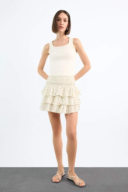 Floral Elastic Waist Mini Skirt F7905Ax25Sm
