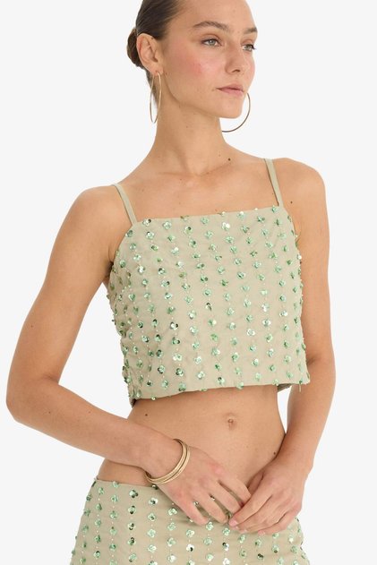 Regular Fit Thin Strap Stone Embellished Voile Blouse G1100Ax25Au
