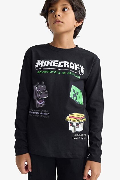 Defacto Erkek Çocuk Minecraft Bisiklet Yaka Uzun Kollu Tişört