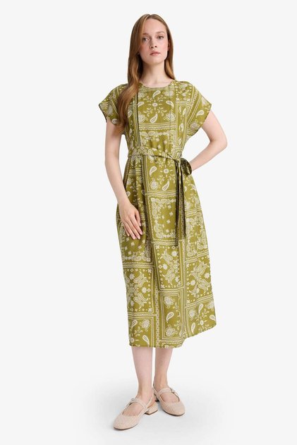 Rochie midi cu mâneci scurte cu model A-Line cu decolteu rotund F4770AX25AU