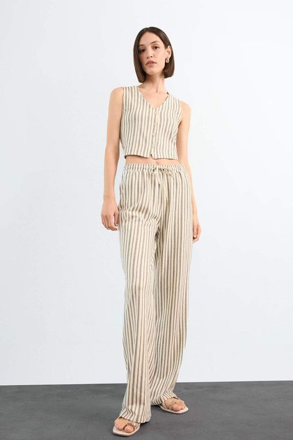 Fitted Striped Three Pocket Long Pants F9009Ax25Sm