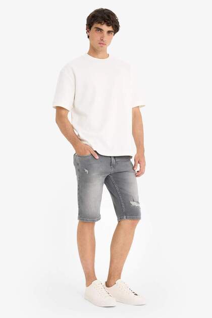 Slim Fit Dar Kesim Jean Bermuda Şort F4692AX25SM