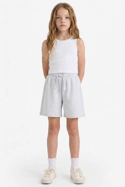 Defacto Relax Fit Beli Lastikli Basic Düz Şort Kız Çocuk