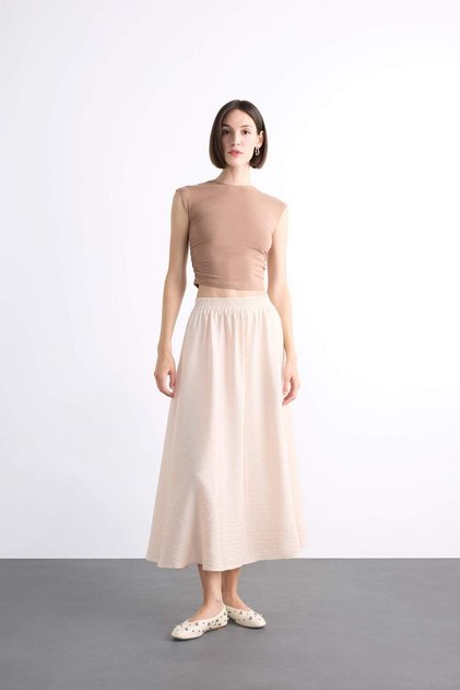 Elastic Waist Midi Skirt F7448Ax25Sm