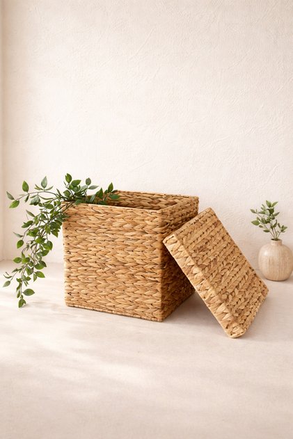 Hasır Su Sümbülü Kapaklı 32x32x31cm Düzenleyici/organizer/oyuncak Sepeti