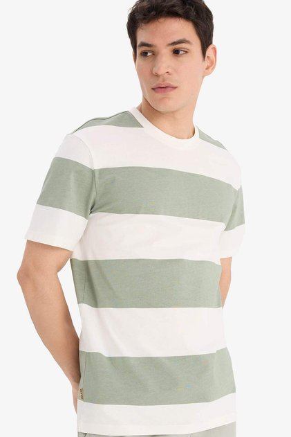 100% Cotton Regular Fit Crew Neck Striped Short Sleeve T-Shirt E5485Ax25Sm