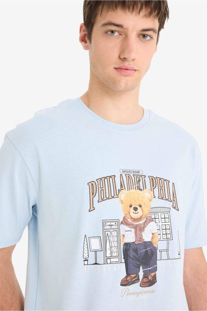 Tricou cu mânecă scurtă imprimat cu decolteu rotund, 100% bumbac F4285AX25SM