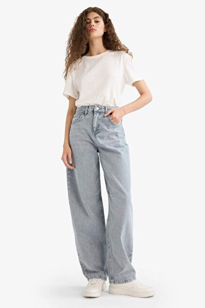 100% Cotton Baggy Fit High Waist Long Jeans E3186AX25SP