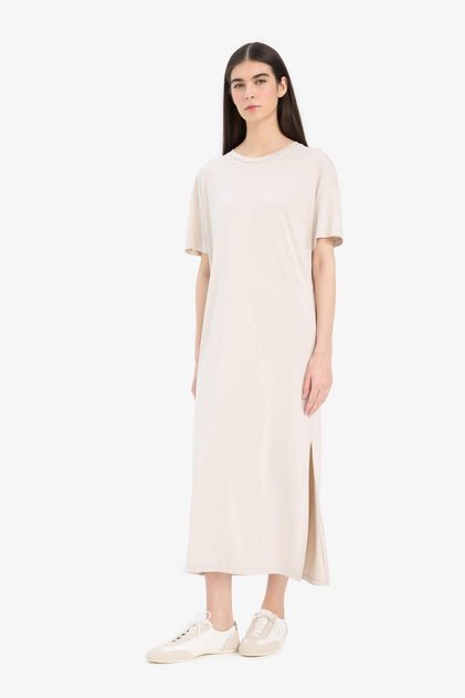 Crew Neck Modal Slit Short Sleeve Midi Summer Dress F6500Ax25Sm