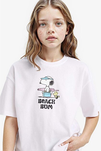 Defacto Snoopy Oversize Geniş Kalıp Bisiklet Yaka Sırt Baskılı