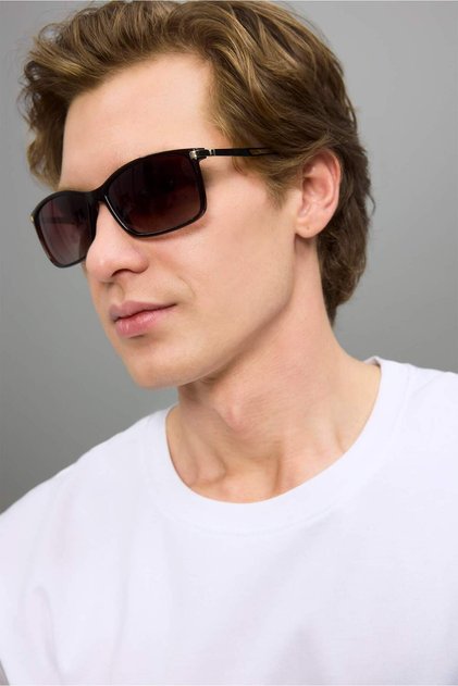 Men's Classic Coffee Plastic Frame Coffee Glass Fleece Ize Sunglasses F0564Axns