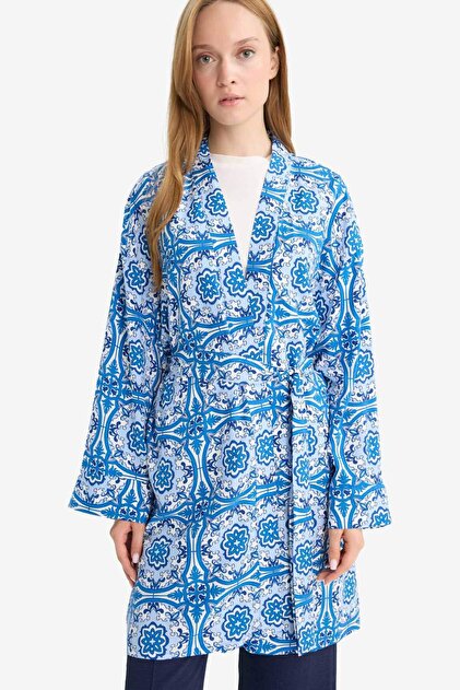 Defacto Relax Fit Bisiklet Yaka Desenli Viskon Kimono E7262AX25SM