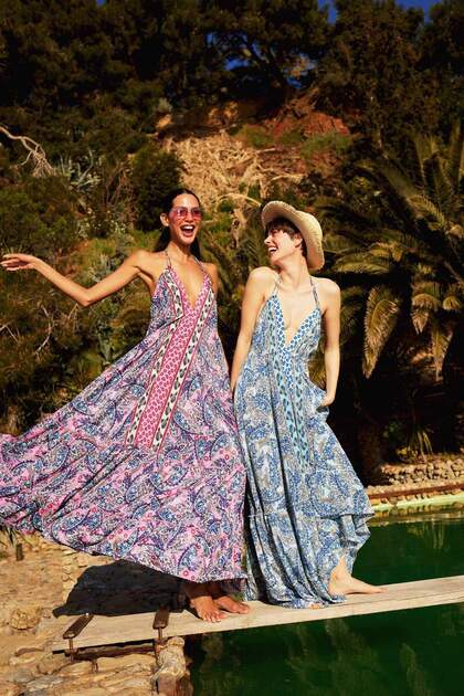 Defacto Regular Fit Ethnic Patterned Halter Neck Maxi Beach Dress  E4581Ax25Sm- Trendyol