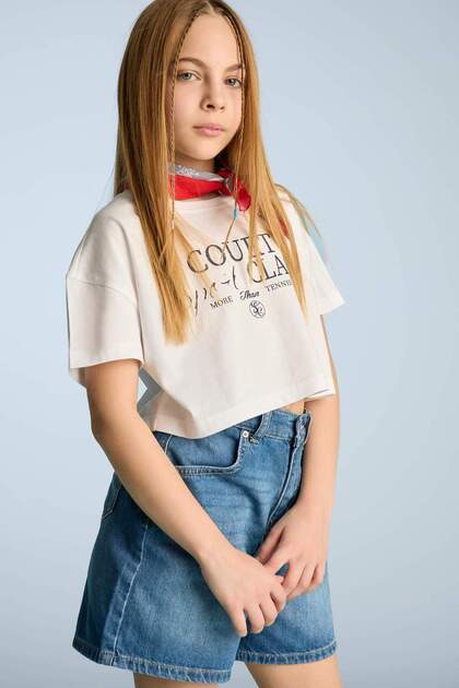 100% Cotton Crop Crew Neck Printed Short Sleeve T-Shirt Girls E0385A825Sm