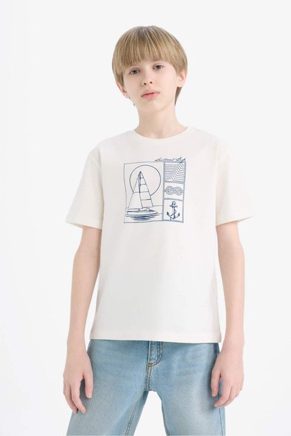 Crew Neck Printed Short Sleeve T-Shirt Boys E0182A825Hs