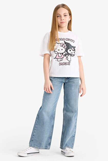 Defacto Hello Kitty Relax Fit Bisiklet Yaka Kısa Kollu Tişört Kız