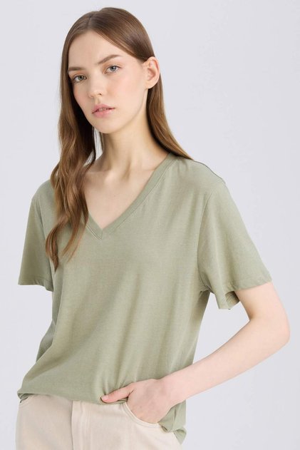 Regular Fit V Yaka Basic Düz Kısa Kollu Tişört D9593AX25SM