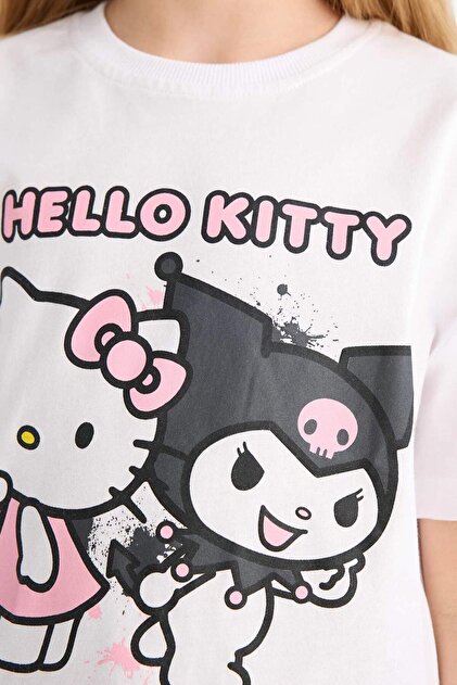 Defacto Hello Kitty Relax Fit Bisiklet Yaka Kısa Kollu Tişört Kız
