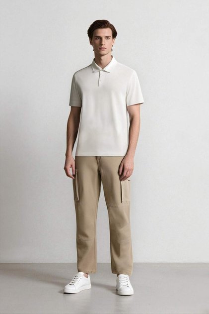 Weit geschnittene Bol Gabardine-Hose mit weitem Bein und Cargotaschen E5810AX25SP