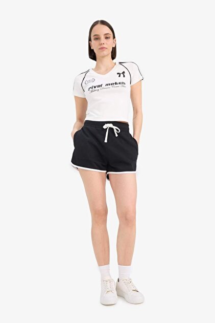100% Cotton Elastic Waist Lace-Up Shorts A6224Ax25Sm