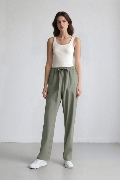 Straight Fit Modal High Waist Straight Leg Trousers E5962Ax25Sp