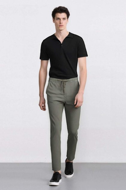 100% Cotton Regular Fit Elastic Waist Trousers D2671Ax25Sm