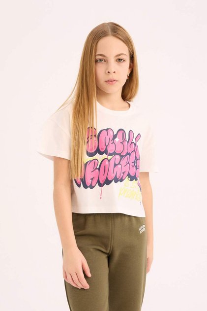 100% Cotton Boxy Fit Crew Neck Printed Short Sleeve T-Shirt Girls E0358A825Sm