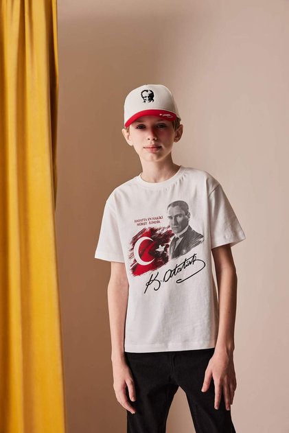 Boys' Crew Neck Ataturk Printed Short Sleeve T-Shirt E0812A825Sm