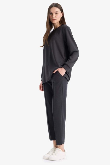 Regular Fit Beli Lastikli Cepli Basic Düz Pantolon E1954AX25SP