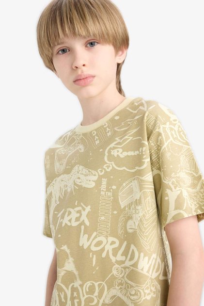 Crew Neck Patterned Short Sleeve T-Shirt Boys D9290A825Sm