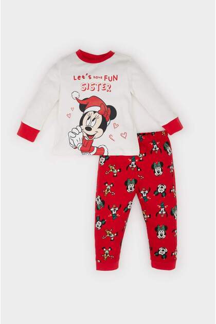 Baby Girl Disney Mickey & Minnie Christmas Themed Pajama Set Crew Neck Long Sleeve Top with Lasted Waistband