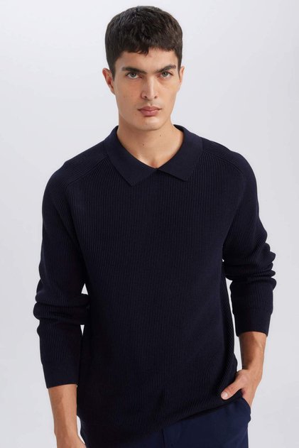 Standart Fit Polo Yaka Basic Düz Triko Kazak D3218AX24WN