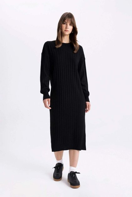 Regular Fit Half Turtleneck Basic Plain Long Sleeve Knitwear Dress W0986Az24Wn