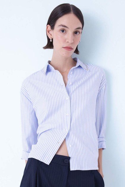 Oversize Wide Fit Striped Button Oxford Long Sleeve Shirt D4513Ax24Au