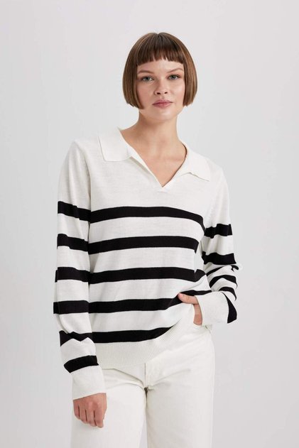 Regular Fit Polo Neck Striped Basic Plain Knitwear Sweater 25K 801004471