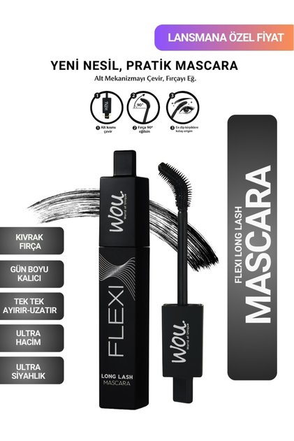 Flexi Mascara / Ekstra 4 Etki - Uzun, Kıvrak, Dolgun, Tek Tek Ayıran - Siyah Kirpikler.