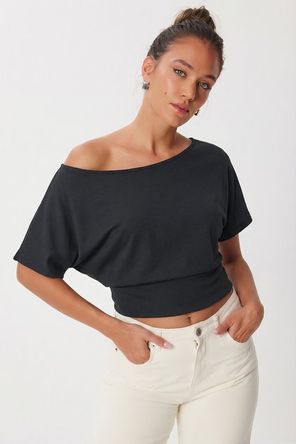 Open Shoulder Modal Blouse Lby0048 Anthracite