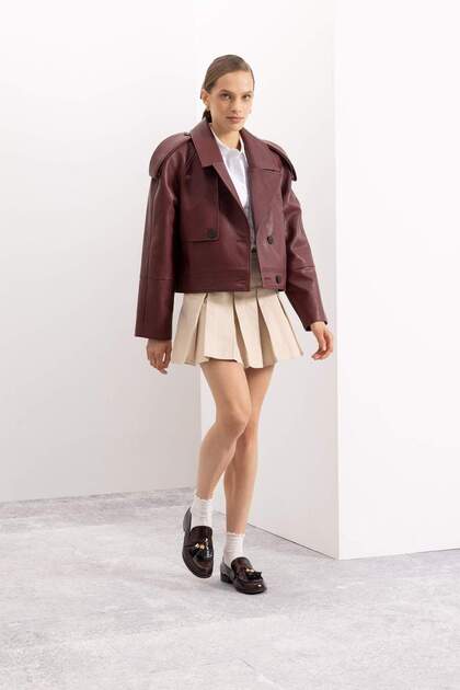 Plisirana mini suknja sa normalnim strukom Basic Gabardin D5265AX24AU