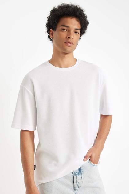 Comfort Regular Fit Relaxed Cut Crew Neck Short Sleeve Heavy Fabric Basic Plain White T-Shirt B4444Ax24