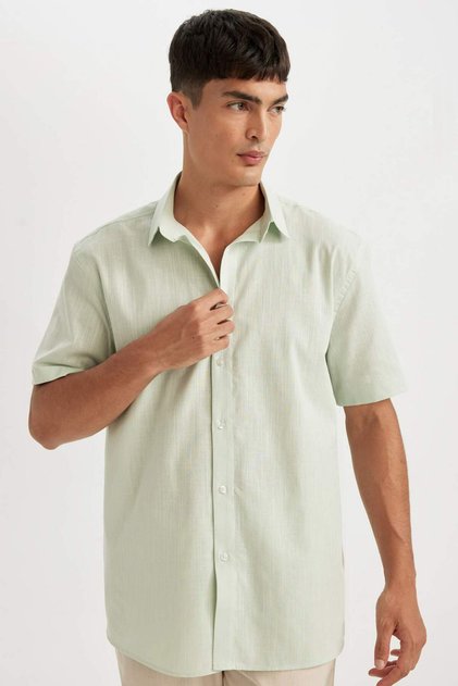 100% Cotton Regular Fit Summer Polo Neck Basic Plain Short Sleeve Shirt D1057Ax24Au