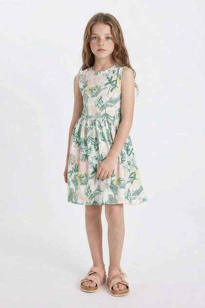 Girls Patterned Sleeveless Combed Cotton Summer Dress D2341A824Sm