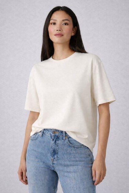 Women's Ecru Unprinted Basic Cotton Oversize T-Shirt