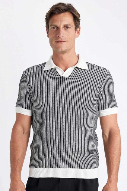 Standard Fit Regular Fit Polo Neck Striped Short Sleeve Knitwear T-Shirt C9321Ax24Sm