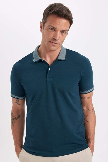 Slim Fit Slim Cut Polo Neck Short-Sleeve Cotton T-Shirt D0033AXNS