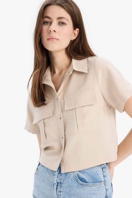 Crop Shirt Collar Short Sleeve Shirt C4784Ax24Sm