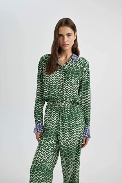 Crop Patterned Maroken Long Sleeve Shirt C6192AX24SM